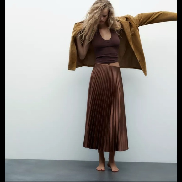 Zara Dresses & Skirts - Zara pleated satin midi skirt